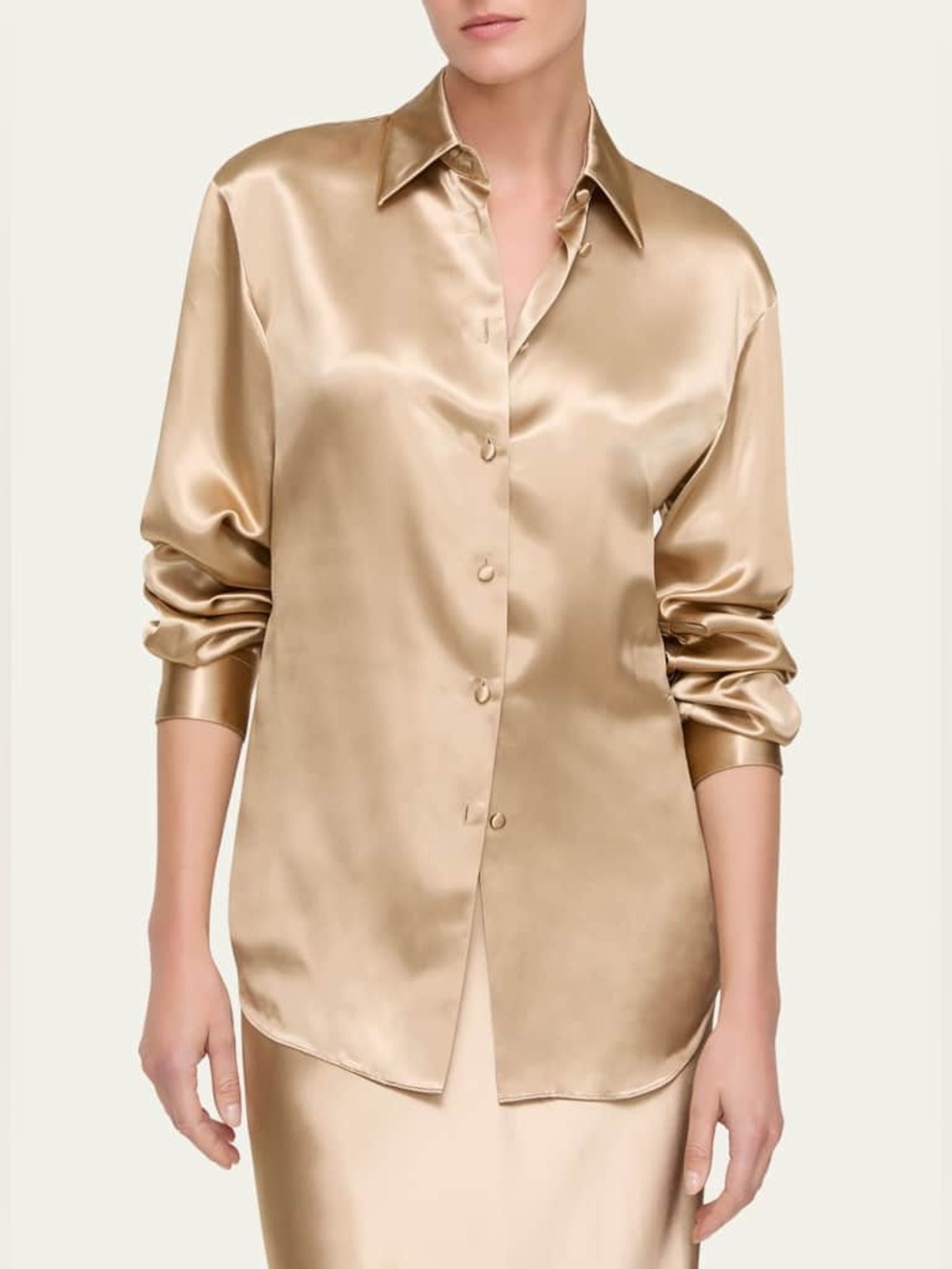 Lafayette 148 New York Cinched Button-Down Shiny 100% Silk Blouse
